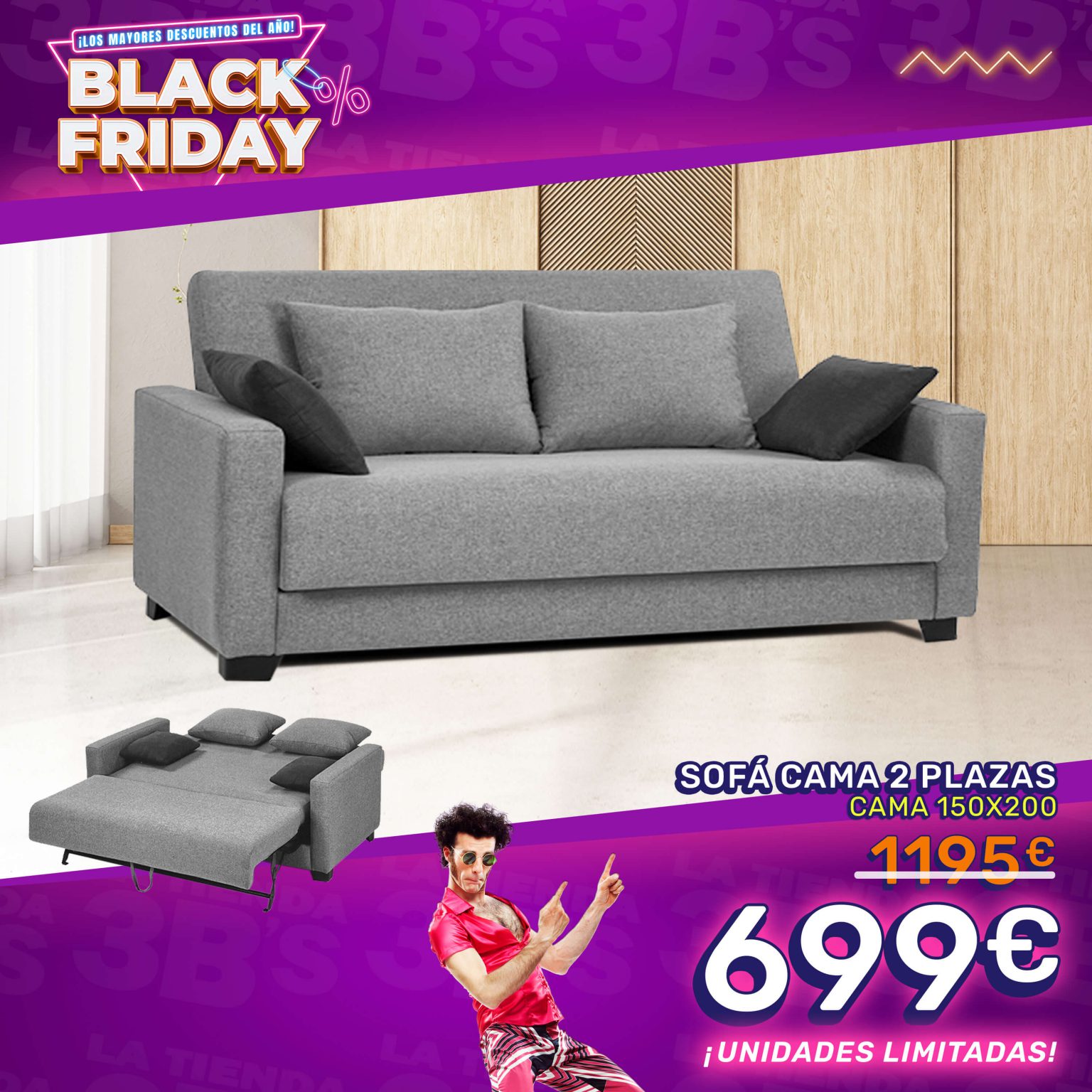 Black Friday 2022 Oferta sofa cama cala tuent | La Tienda 3Bs